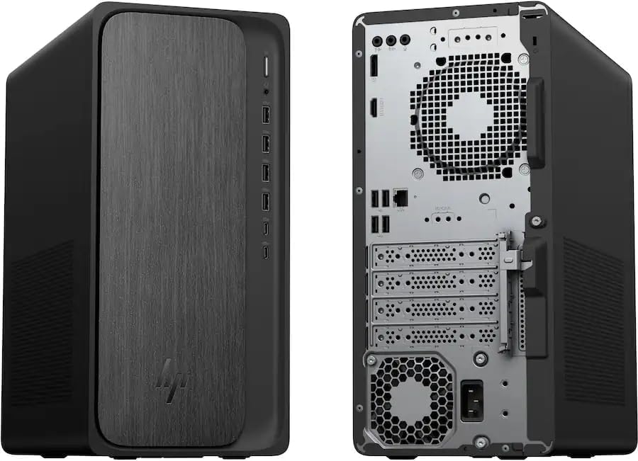 Image of HP OmniDesk Tower Desktop PC, AMD Ryzen 3 8300G 4‑Core Processor up to 4.9GHz, 8GB DDR5 5200MHz RAM, 256GB PCIe SSD, AMD Radeon 740M, Wi‑Fi 6, Windows 11 Home, Gray Wood, Keyboard & Mouse