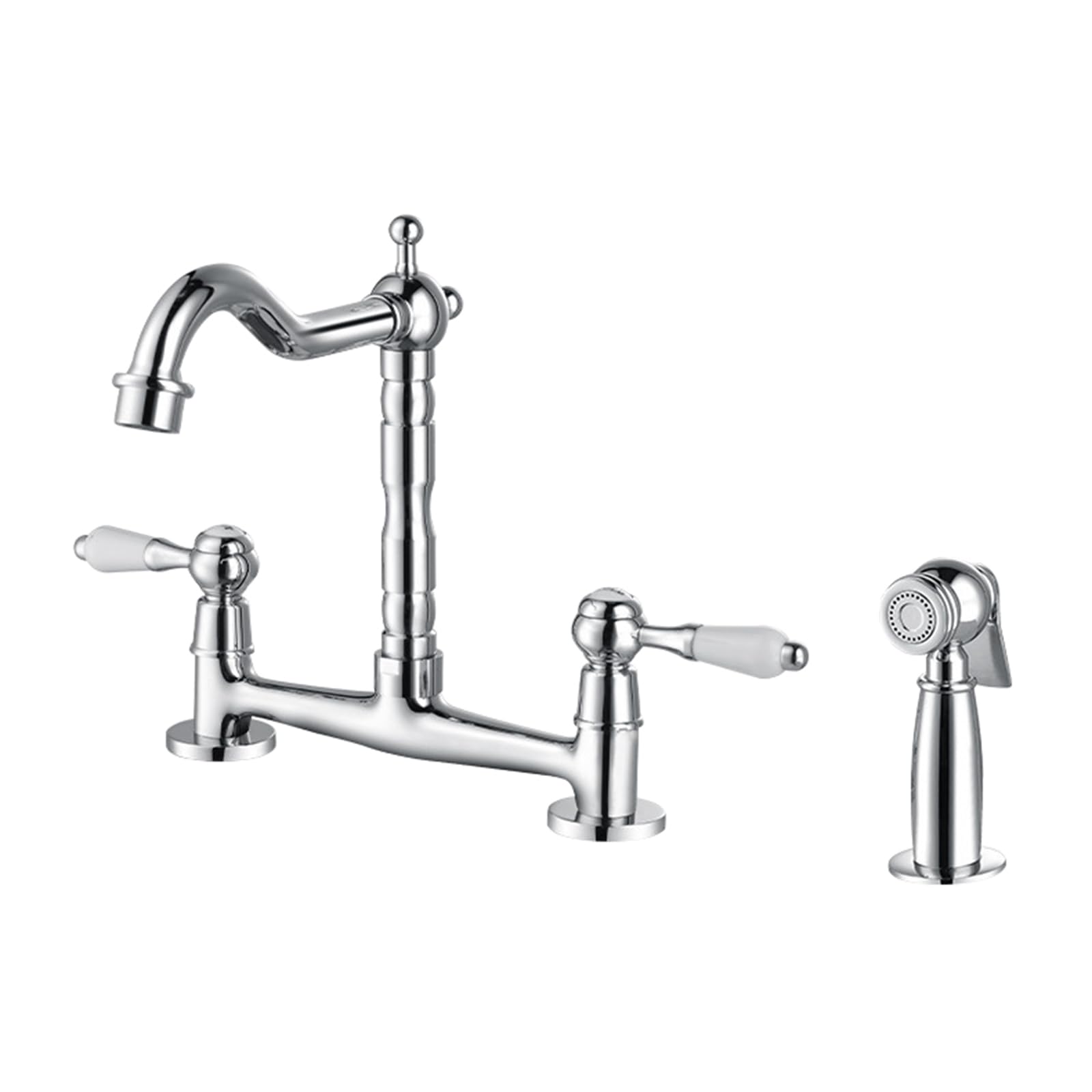 Robinet cuisine 3 trous avec douchette pour grand évier double