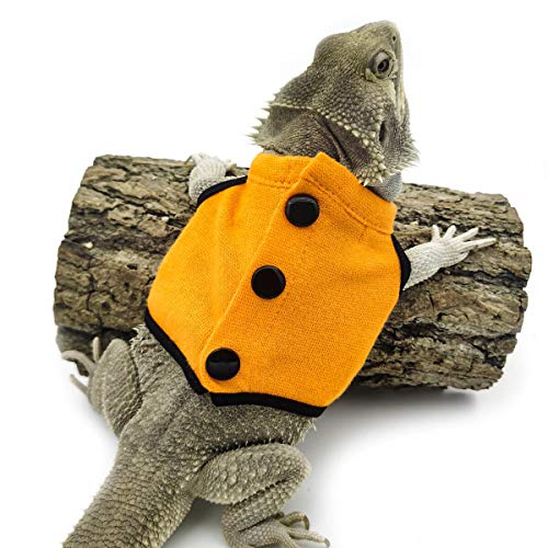 Bearded Dragon Clothes Tank Accessories Costume Adjustable Reptile Hoodies Apparel Handmade Vest Sleeveless Warm Jacket for Skin Protection Photo Party Lizard Small Animal Gecko Chameleon (M, Orange)