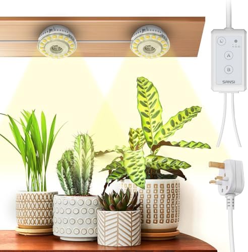 SANSI 2-Head Stick on Grow Light for Indoor Plants 10W Indep On/Off, Timer