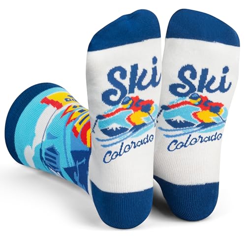 Lavley Ski Colorado Socks - Fun CO Souvenier Gift for Skiers and Snowboarders - Unisex One Size for Men and Women