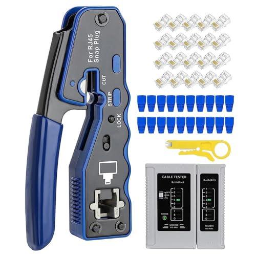 Juego de crimpadoras: alicates multifunción para cables de red, compatible con RJ45, RJ11, RJ12, alicates de crimpado de precisión, soporta cables LAN, cables telefónicos, Ethernet, ordenadores