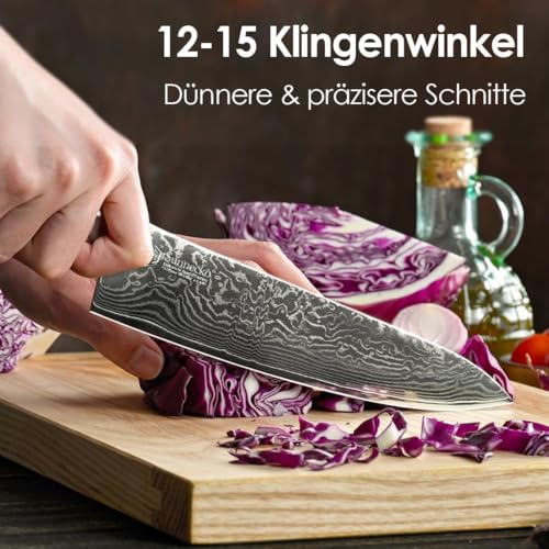 Sunnecko Damastmesser 20cm Kochmesser Küchenmesser - Scharf Messer aus Damaststahl, Damast...