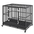VEVOR 47 Inch Heavy Duty Dog Crate, 3-Door Indestructible Kennel for Medium to Large Dogs With Lockable Wheels and Removable Tray, High Anxiety Crate for Indoor & Outdoor