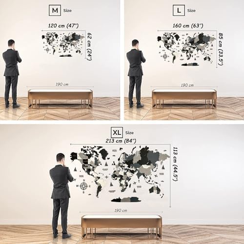 Elegante WoodLeo Weltkarte im Nacht-Design als beeindruckender Wandschmuck in einem stilvollen Wohnzimmer.