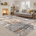 DMOYEST Washable Rugs Living Room - 200 x 300cm Large Abstract Neutral Modern Soft Non Slip Low Pile Kid and Pet Friendly Rug for Bedroom Dining Table Home Office - Grey Brown