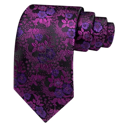 Image of Barry.Wang Flower Ties for Men Silk Woven Floral Tie Sets Necktie Handkerchief Cufflinks Wedding Party