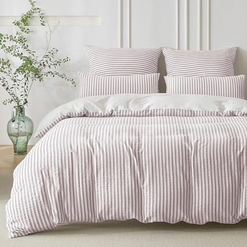 SOULFUL Bettwäsche 135x200 Baumwolle Gestreift, Jacquard Gewaschene Baumwolle Boho Bettwäsche-Sets Atmungsaktiv Öko-Tex 100 Zertifiziert-Altrosa