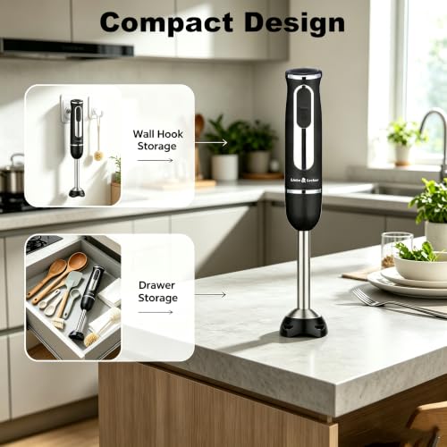 Image of Liebe&Lecker Immersion Hand Blender 300W Handheld Electric Stick Blender | 2 Speed Stainless Steel Handheld Blender, Small Soup Blender Smoothie Maker, Zero BPA Food Processor Kitchen Appliances