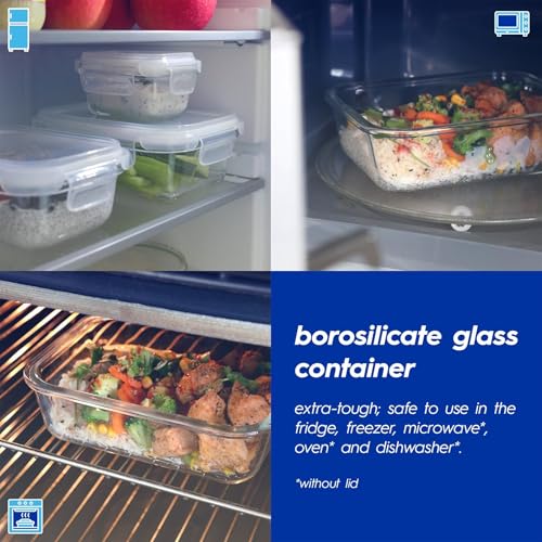 Harbour Housewares Glass Containers with Airtight Lids - 10 Pack - 2 Sizes (1040ml | 370ml) Lunch Box Tubs BPA-Free Meal Prep Containers Reusable Leak Proof Food Storage Tubs, Oven Safe, Freezer Safe - Image 2