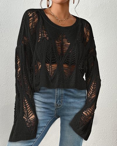 Image of Bsubseach Crochet Cropped Tops for Women Spring Summer Knit Hollow Out Bathing Suit Beach Cover Up Tops 2025