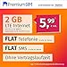 Produktbild Handyvertrag PremiumSIM LTE S - ohne Vertragslaufzeit (FLAT Internet 2 GB LTE mit max. 50 MBit/s mit deaktivierbarer Datenautomatik, FLAT Telefonie, FLAT SMS und EU-Ausland, 5,99 Euro/Monat)