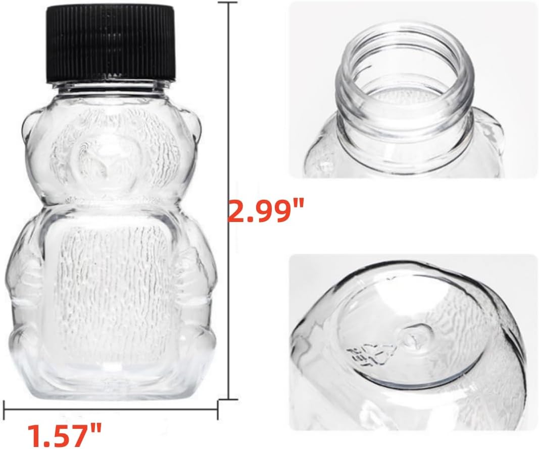 6 Pack Honey Bear Bottle 2oz Bear Shape Clear Empty Honey Bottles Honey Jar with Screw Lid,Plastic Mini Honey Jars Party Favors for Storing and Dispensing (6)