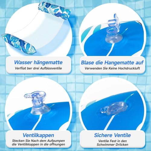 Alintor Luftmatratze Pool, 2 Stück Pool Zubehör Wasserhängematte, XL Luftmatratze Wasser Hängematte, 4 IN 1 Luftmatratze Pool Erwachsene Wasserspielzeug, Wasserhängematte Mit Netz Pool Spielzeug