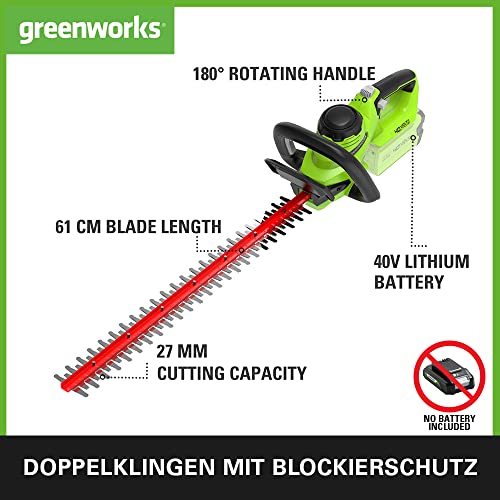 Greenworks G40HT61 Akku Heckenschere, 61 cm Doppelklingen, schneidet bis zu 27 mm dicke Äste und Stämme… – Ansicht 2