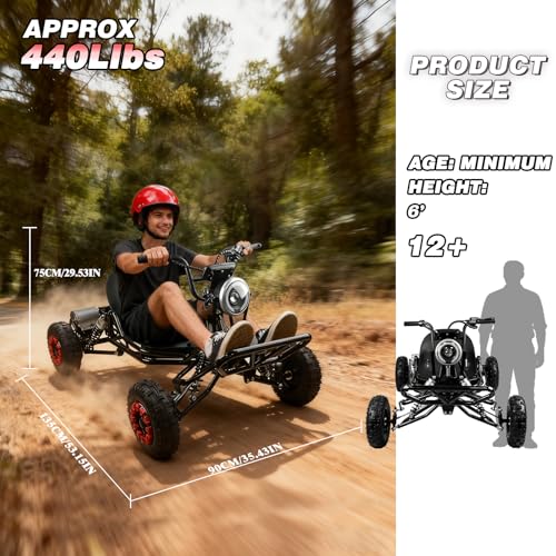 2000W Electric Go Kart for Adults & Kids, 30MPH Motor Off Road Go Kart, 330LBS Capacity Off Road Adventure Vehicle with 6" All-Terrain Tires & Front LED for Outdoor Drives, Rough Trails 10.4Ah/15+Mile