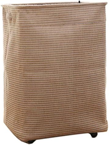 ZAMI Foldable Multi-Function Linen Striped Laundry Basket Bins on Wheels,Laundry Bag with casters and Handles (White)