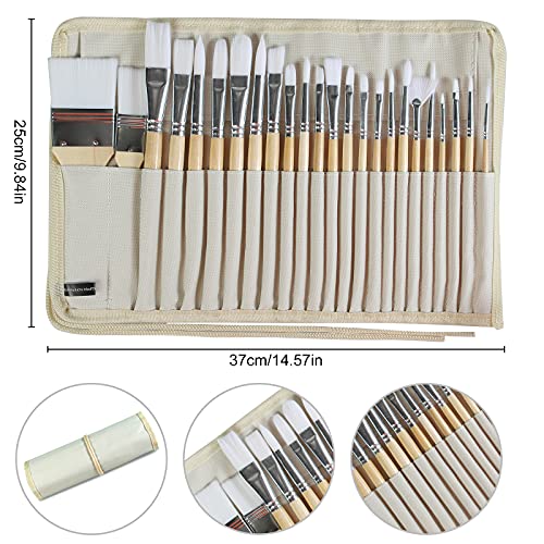 Paint Brushes Set of 24 Pieces Wooden Handles Brushes with Canvas Brush Case, Professional for Oil, Acrylic and Watercolor Painting by KEVIN&SASA CRAFTS - Image 4