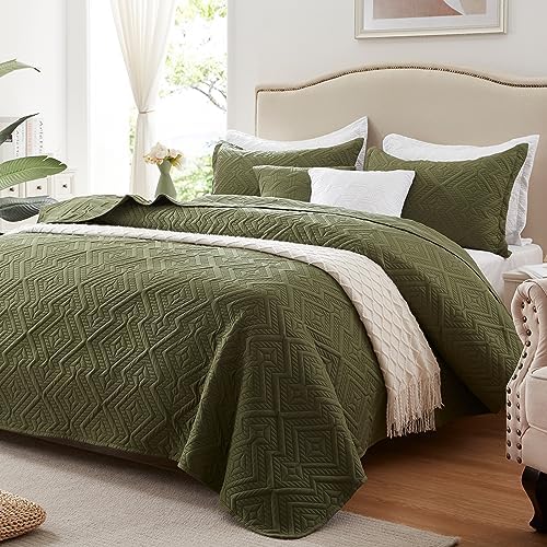 LEAONME Full/Queen Quilt Set 3 Pieces, Lightweight Burnt Orange/Rust Bedspread-90''x98'', Soft Microfiber Summer Quilt, Luxurious Warm Coverlet Set for All Seasons (Includes 1 Quilt, 2 Shams)