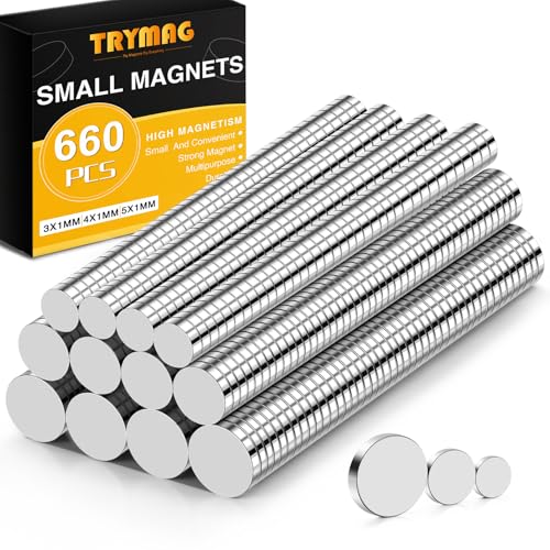 TRYMAG 660Pcs Small Magnets, 3 Different Sizes Tiny Mini Magents, Multi-Use for Fridge, DIY, Office, Hobbies, Crafts and Science