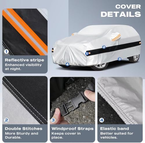 Image of 10 Layers SUV Car Cover Waterproof All Weather for Automobiles,100% Waterproof Outdoor Car Covers Rain Snow UV Protection. Custom Fit for Hyundai Kona,Kia Soul,Audi Q2,Chrysler PT Cruiser,etc