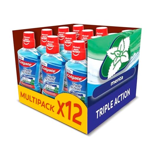 Colgate Triple Acción Enjuague Bucal con Triple Beneficio, Pack 12 Uds x 500ml|Elimina la Placa Bacteriana y Ayuda a Combatir el Mal Aliento, Fortalece el Esmalte, 0% Alcohol, Contiene Flúor