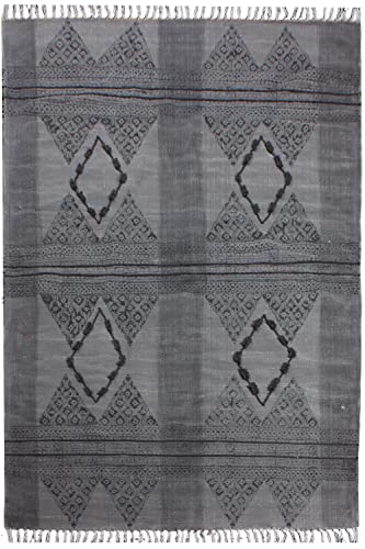 CASAVANI Kelim-Läufer, 2 x 8 Flächen, Grau und Schwarz, Flachgewebe, Boho, 0,48 cm, leicht waschbarer Baumwollteppich, für drinnen und draußen, Läufer, Teppiche für Flur, Treppen, Korridor