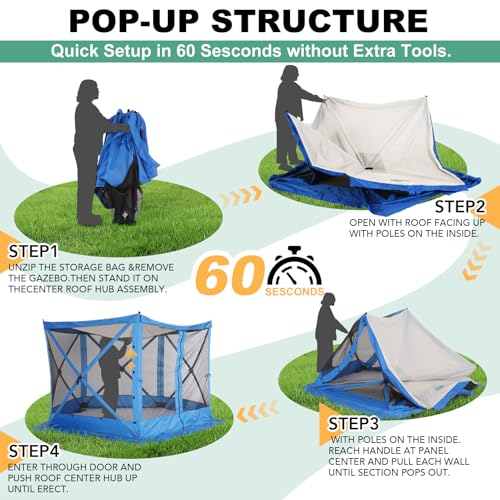 Image of COBIZI 10x10 FT Pop up Gazebo, Popup Canopy Tent,Instant Screened in Gazebos, Waterproof Portable Outdoor Small Screen Tents Sun Shelter,carpas para Patio for Camping, Garden and Backyard,Blue