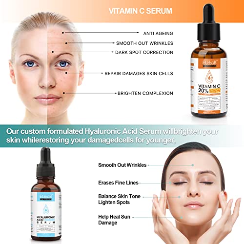 Elbbub Anti Aging Vitamin C Serum Hyaluronic Acid Serum Set - With Hyaluronic Acid, Skin Care Set Boost Skin Collagen,Hydrate & Plump Skin, Anti Aging & Wrinkle Facial Serum #TOP1