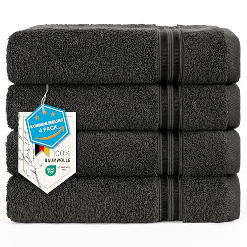 Hammetex Lot de 4 Serviettes 50x100 cm, 100% Coton 500 GSM, Douces, Absorbantes, Séchage Rapide, Idéal pour Le Gymnase, Le Bain, Le Sauna, Certifiées Oeko-TEX, Anthracite