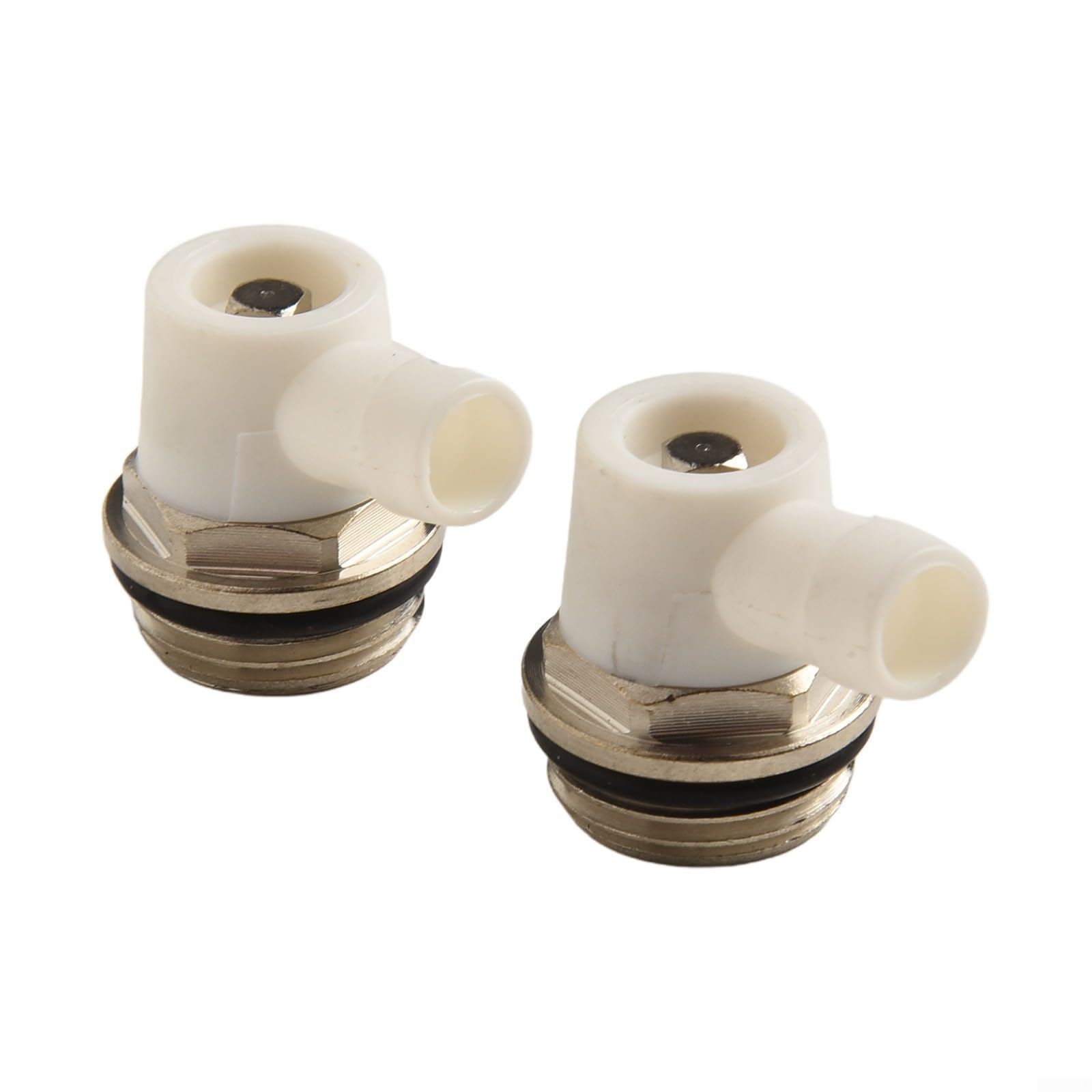 Llave for radiador, paquete de 2 válvulas purga 1/2 pulgada con salida drenaje giratoria, ventilación latón niquelado for sistemas calefacción, rosca autosellante compatible