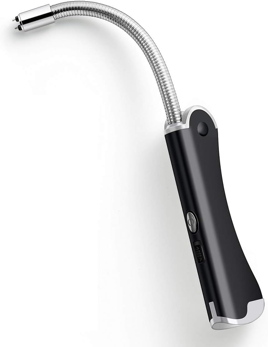 MALMES Candle Lighter Plasma Lighter Kitchen Lighter With Flashlight Dark-Use,Windproof,Portable,Long Electric Lighter Rechargeable USB Lighter For Candles,Fireplace,Stove,Grill,BBQ,Camping(Dark-Black)