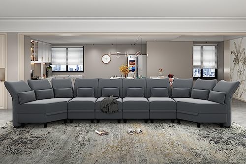 Llappuil Velvet Modular Sectional Sofa 207.8" Oversized 6-Seater U Shaped Couch With Storage Chaise, High Back Recliner Couches With Big Ottoman For Living Room, Anti-Scratch Grey #TOP7