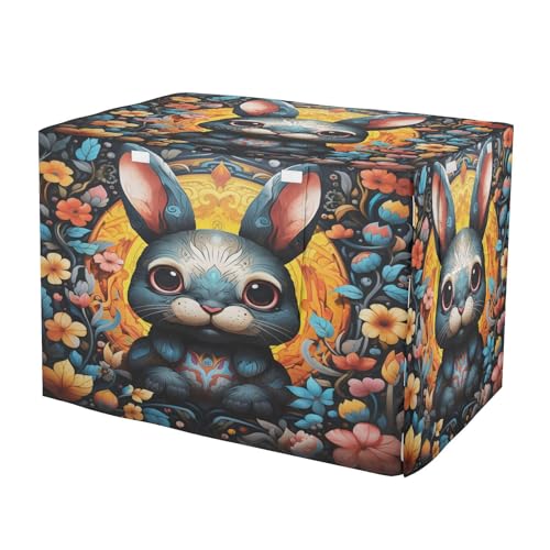 Housse imperméable cage chien chat motif lapin fleur jaune bleu protection extérieur