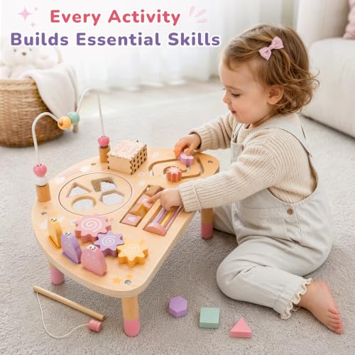 Image of Vanplay Montessori Toys for 1 2 Year Old Girl Gift - 1st Christmas Birthday | 8 in 1 Learning Activities with Music Box / Fishing Game, Busy Board Toys for Toddler 1-3, One Year Old Girl Birthday Gift
