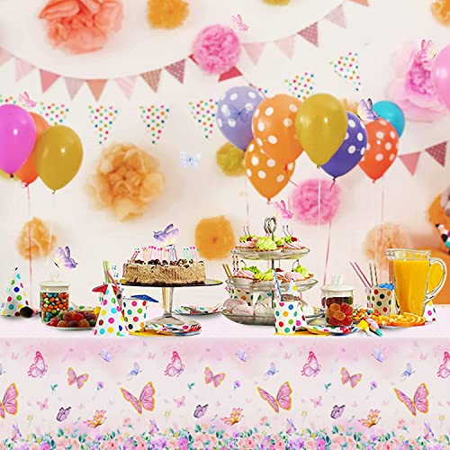 Anfganc 3Pc Pink Butterfly Birthday Tablecloth,Butterfly Party Decoration Rectangular Watercolor Butterfly Table Cover Spring Themed Plastic Tablecloth For Girl,51.2 X 86.6In #TOP5