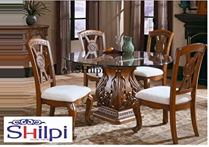 Shilpi Shessham Wood Dining Table with 4 Chair Set Without Glass Top (Design 6) - Brown