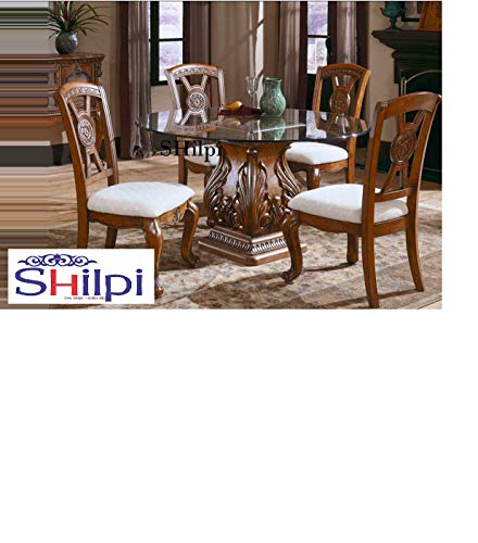 Shilpi Shessham Wood Dining Table with 4 Chair Set Without Glass Top (Design 6) - Brown