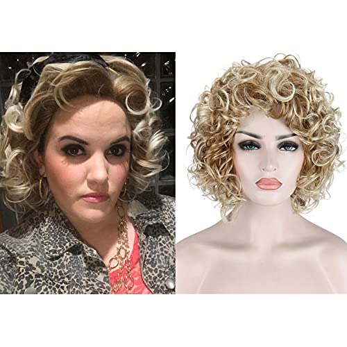 Kalyss Short Curly Wavy Blonde Wigs For Women Heat Resistant Synthetic Full Head Hair Costume Wig Natural Looking 130% Density Hairpiece #TOP1