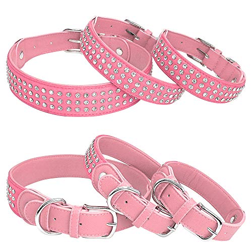 Beirui Christmas Rhinestone Padded Dog Collars - 1.2” Width Bling Soft Pu Leather Pet Collars - Diamonds Studded For Medium & Large Dogs,M(Neck 12-16.5”) #TOP5