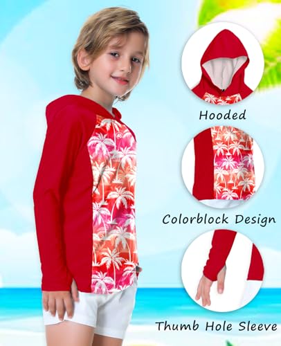 Image of AOBUTE Unisex Kids Long Sleeve Hoodie Rash Guard Boys UPF 50+ Swim Top with Thumb Hole 3-12 Years