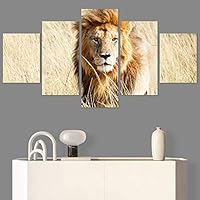 SIGNWIN 5 Panel Canvas Wall Art Modern Art Animals Dramatic Farmhouse/Country Lion Multicolor Photography Tiger for Home Decorations Ready to Hang - 60