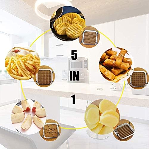 Stainless Steel Apple Cutter, Kitchen Apple Slicer, Fruit Cutter, 5 in 1 Stainless Steel Apple Corer and Slicer, with Anti-Slip Handle for DIY Making, Fruits, Vegetable, Potato (Silver)