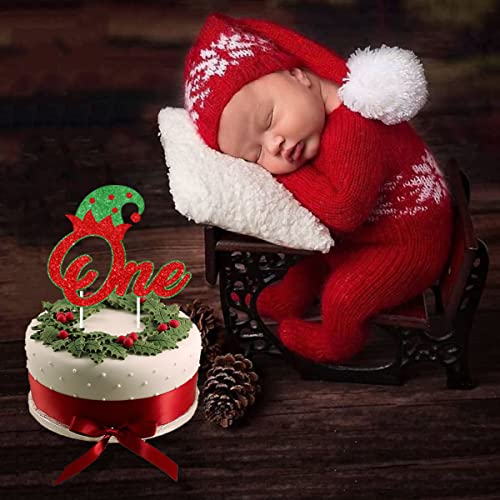 Glitter Christmas One Cake Topper Red Merry Christmas First Cake Decoration Winter Holiday 1St Birthday Party Decor Supplies #TOP4
