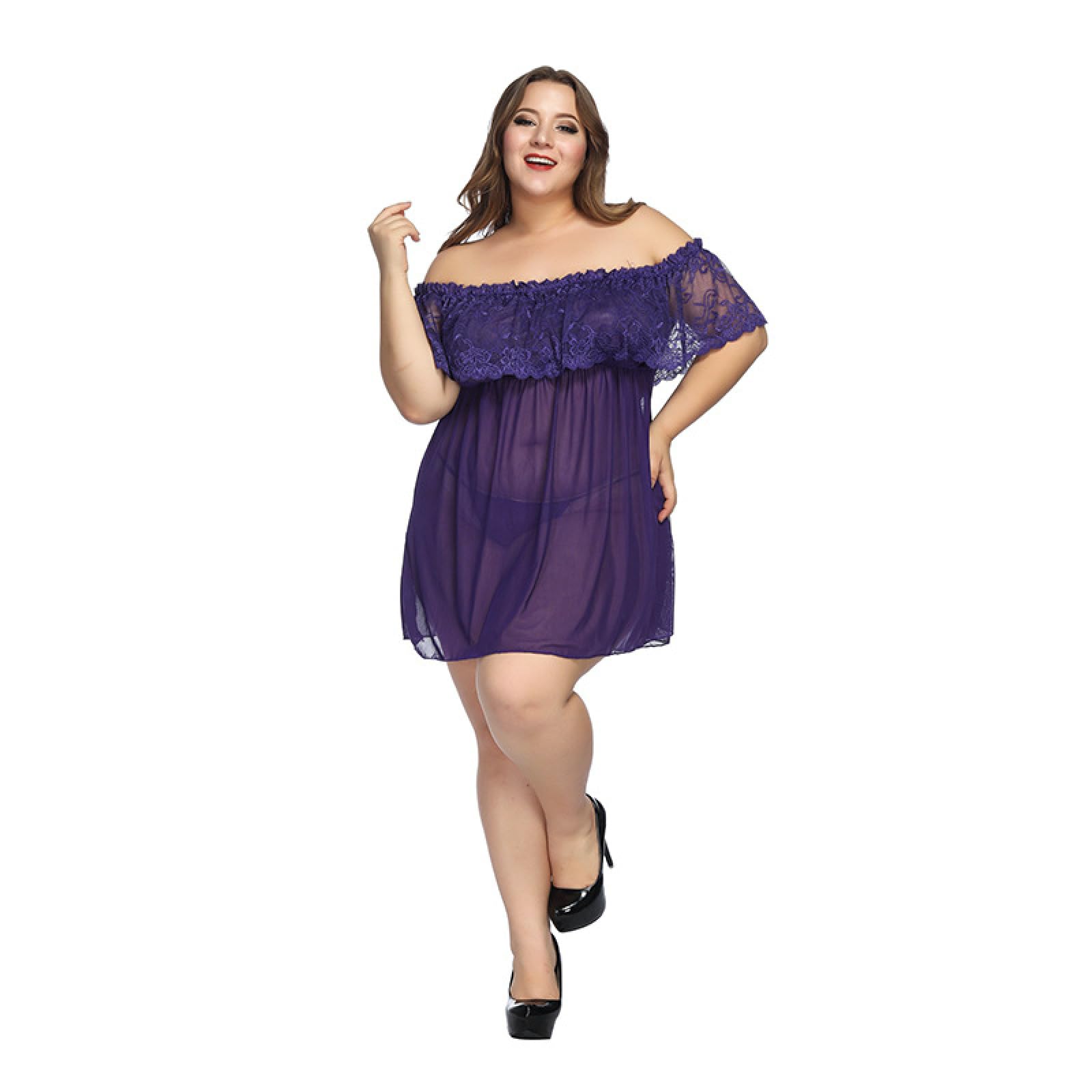 ouvertSexy transparentes Pyjama-Schulter-Eroterie-Dessous-Nachthemd