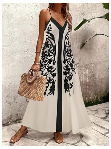 SOLY HUX Women's Leopard Print Maxi Dress V Neck Spaghetti Strap Flowy Long Vacation Summer Dresses3