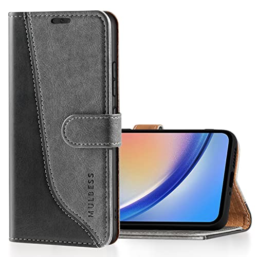 Mulbess Coque pour Samsung Galaxy A34 5G, Etui a Rabat, Housse en Cuir, Pochette de Protection Portefeuille, Élégant Gris