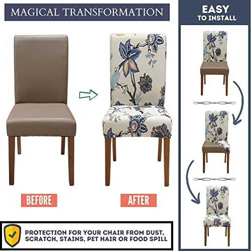 Image of SPRINGRICO Chair Covers for Dining Room Set of 4, Stretch Dining Chair Cover, Washable Spandex Kitchen Parsons Chair Slipcovers, Removable Seat Protector for Home or Party (4 Pack, Flower Pot)