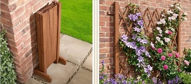 AJ - Foldable Freestanding Wooden Pet Barrier Gate – Expandable Wood Trellis Fence for Dogs & Puppies, Garden, Patio & Doorway Divider, Outdoor Safety Fence, (H90 x D30 x W117cm approx.)