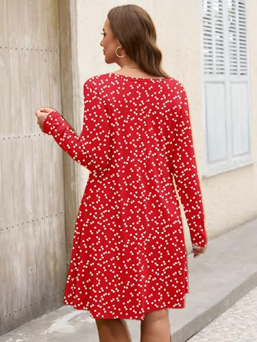 Image of AusLook Women's Plus Midi Dress Long Sleeve Crew Neck A-Line Swing Flowy Vacation Fall Wedding Guest Dresses with Pocket 1-5X